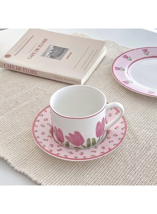 WALALLA Mug Retro Tulip Coffee Cup and Saucer Set, High-Value Exquisite Mug Saucer Afternoon Tea Ceramic Cup and Saucer Set with Spoon  and  Gift Box Teacup Pottery Coffee Cup - Image 4